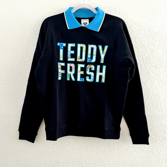 Teddy Fresh Sweaters - TEDDY FRESH x CARE BEARS Women's XS First Season Black Blue Collar Polo Sweater